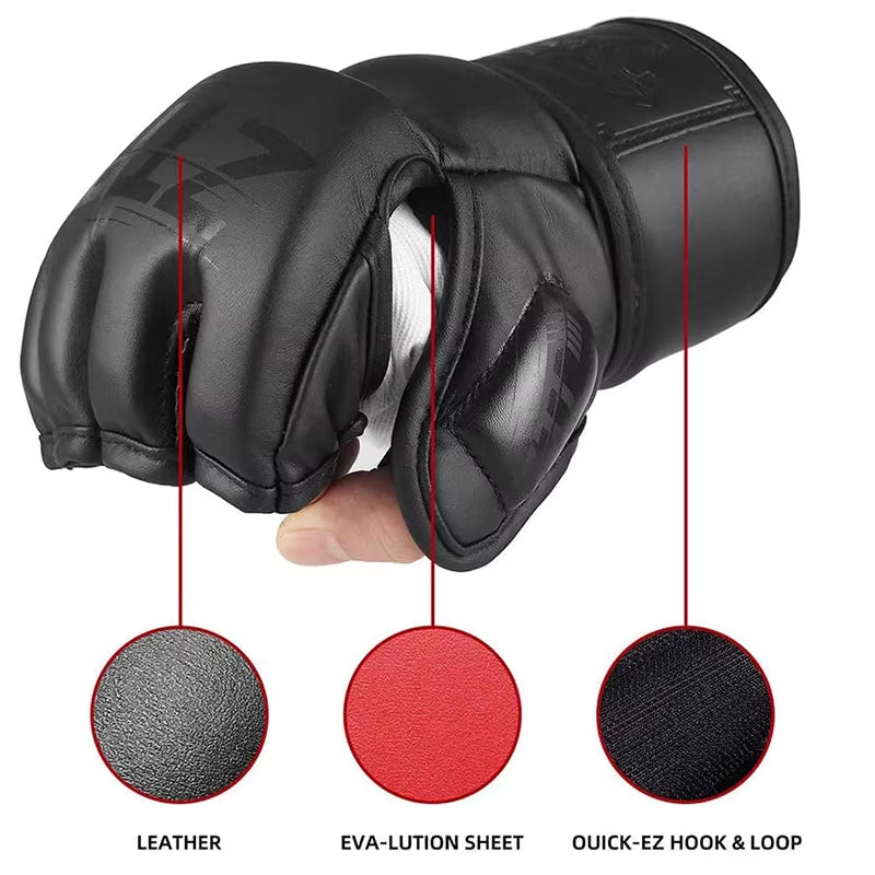 Half Finger Boxing Gloves PU Leather MMA Fighting Kick Boxing Gloves Karate Muay Thai Training Workout Gloves Men