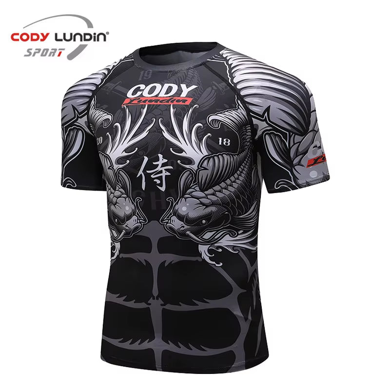 MMA BBJ Rashguard T Shirts Men Short Sleeve Compression Shirt Muay Thai Monkey GI Kickboxing Shirts Sport Breathable Boxe Tops