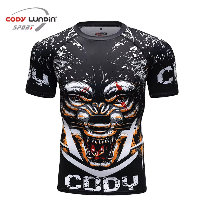 MMA BBJ Rashguard T Shirts Men Short Sleeve Compression Shirt Muay Thai Monkey GI Kickboxing Shirts Sport Breathable Boxe Tops