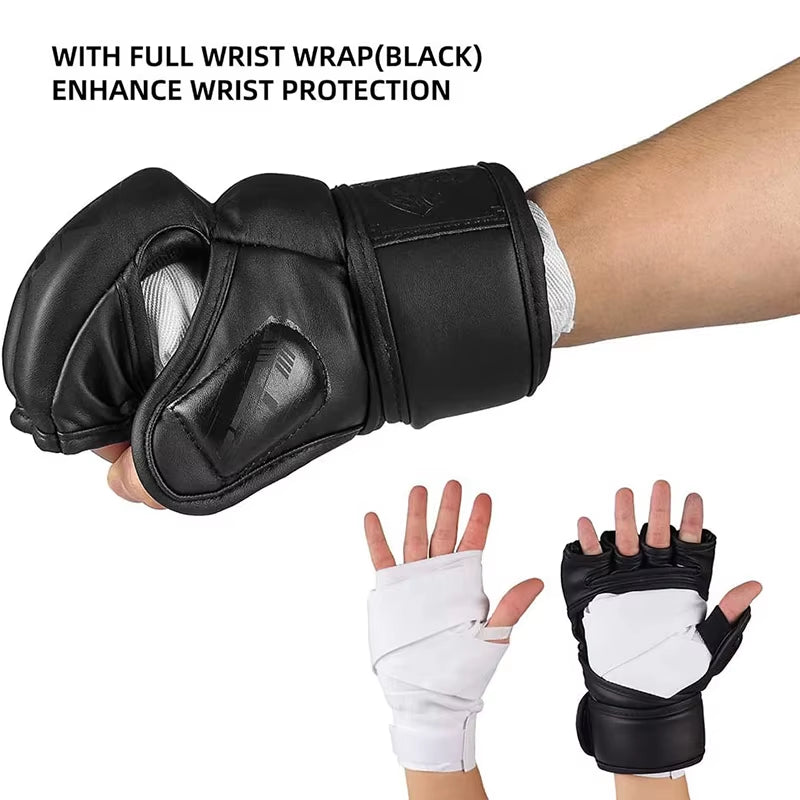 Half Finger Boxing Gloves PU Leather MMA Fighting Kick Boxing Gloves Karate Muay Thai Training Workout Gloves Men