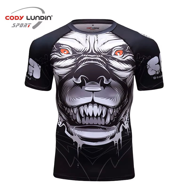 MMA BBJ Rashguard T Shirts Men Short Sleeve Compression Shirt Muay Thai Monkey GI Kickboxing Shirts Sport Breathable Boxe Tops